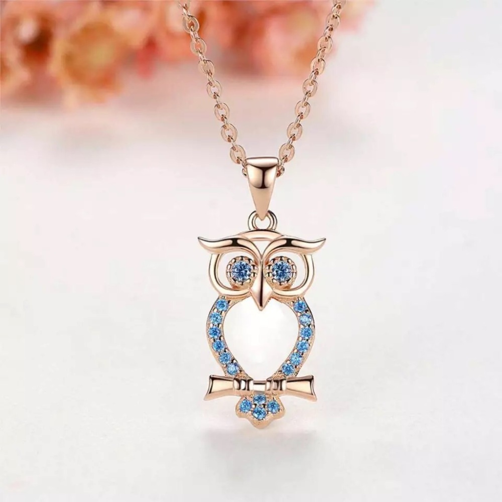 Sterling Silver Owl Rose Gold Necklace